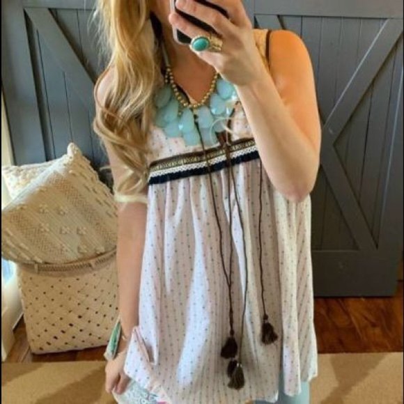 NWT Vizio Bohemian Arrow Printed Tassel Dress M - Picture 2 of 4